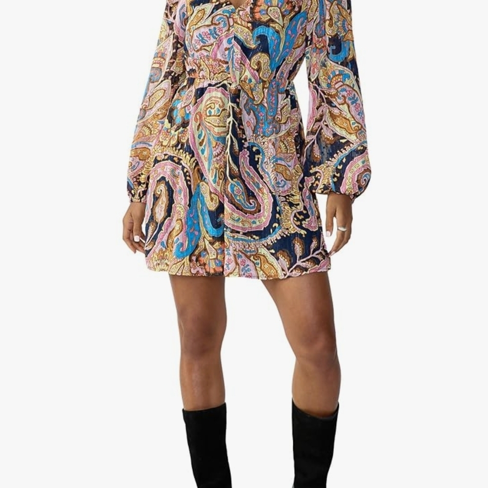 Paisley Print Long Sleeve Dress